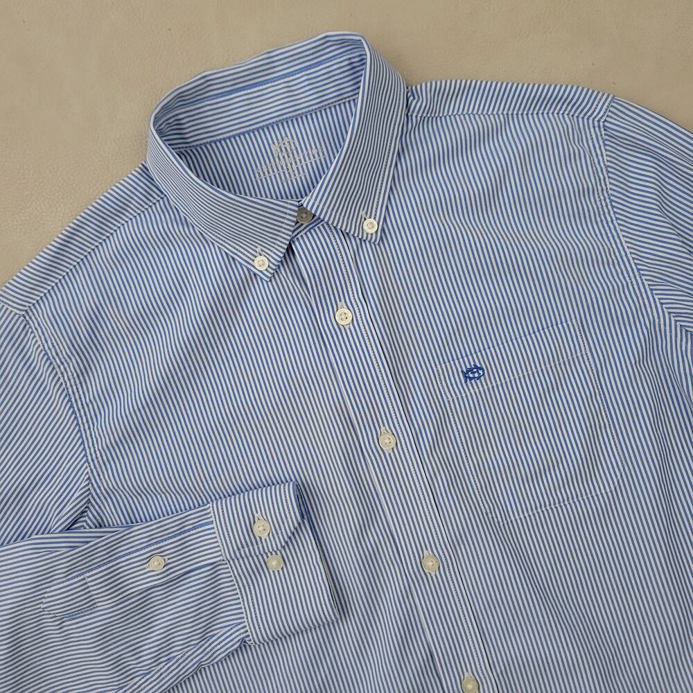 Southern Tide Intercoastal Shirt Button Youth Boys XL Blue Stripe Lightweight